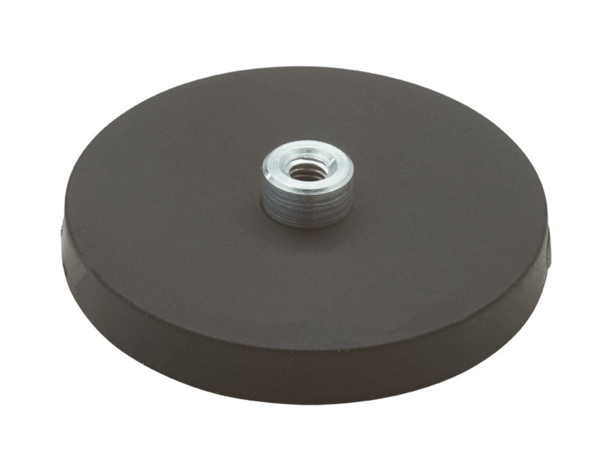 Neodymium pot magnet with threaded bush and rubber coating | Goudsmit Magnetics