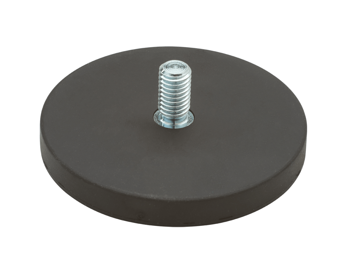 Neodymium pot magnet with threaded end and rubber coating | Goudsmit Magnetics