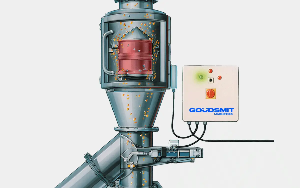 Электромагнитный сепаратор с цилиндрической головкой для загрузки сыпучих материалов | Goudsmit Magnetics