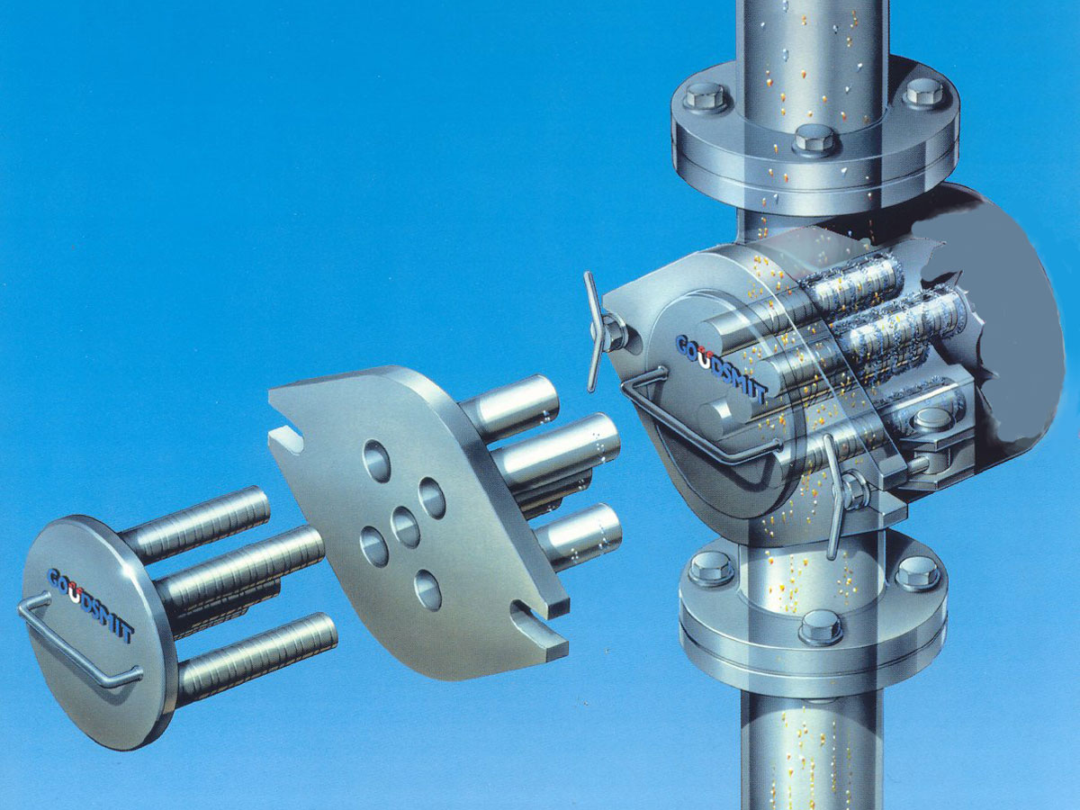 Průmyslový magnetický filtr pro kapaliny a prášky v tlakových potrubích | Goudsmit Magnetics